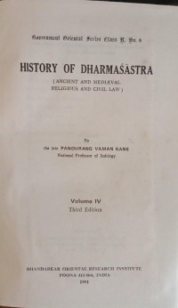 Image of Government Oriental Series Class B, No. 6 : History of Dharmasastra Vol. IV